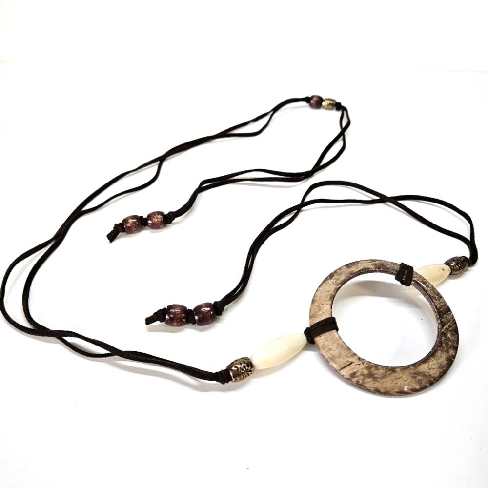 VINTAGE Bohemian Wooden Beaded Suede Tie Belt Boho One Size